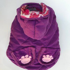 XS dog winter reversible textured plum pink quilted hooded coat with poc…
